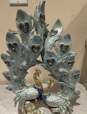 Antique Style Blue Gold Silver Resin Peacock Figurine with Carvings