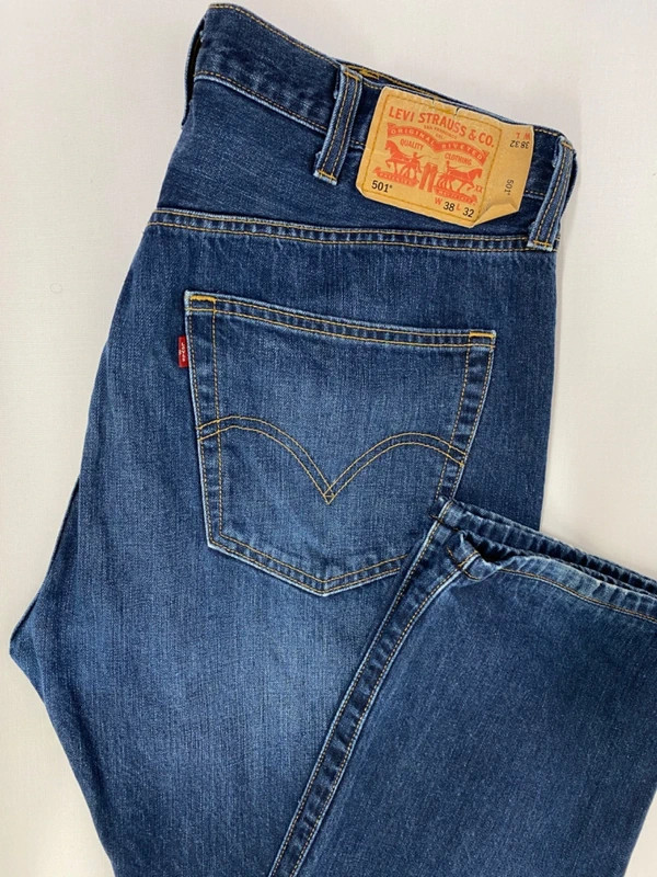 Levis 501 jeans mens Straight Leg W38 L32 Navy Blue 538