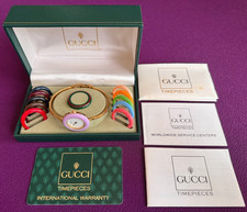 Gucci Change Bezel 12 Colors Quartz Gold White Women Watch Box 11/12.2 Excellent