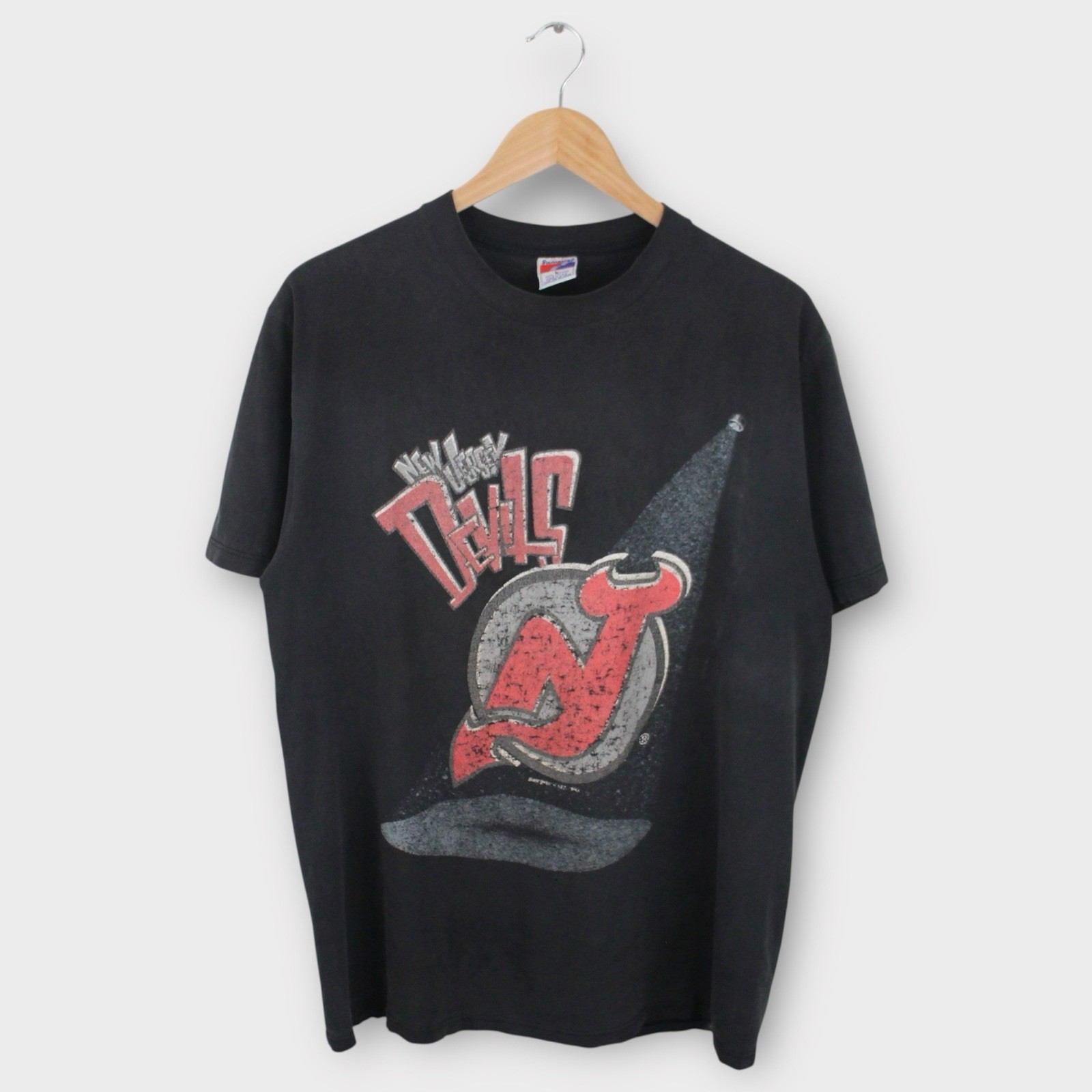Vintage 1992 New Jersey Devils NHL T-Shirt USA Made Single Stitch Fade Mens L