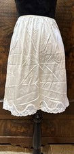 VTG Half Slip Skirt Sz M/L 8 White Lace Nylon Lingerie Elastic Waistband
