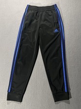 Adidas Jogger Pants Boys Youth 8 Black Blue Three Stripe Athletic Soccer Track