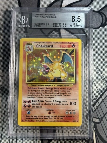 POKEMON - 1999 BASE SET #4 CHARIZARD-HOLO BGS 8.5 Subs