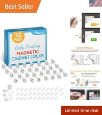32 Adhesive Magnetic Cabinet Locks - Secure Child Safety Solution with 4 Key...
