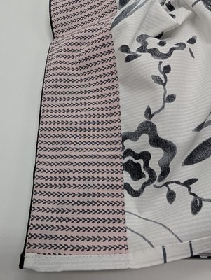 Yves Delorme Silhouette Queen Flat Sheet Black White Print Pink Cuff Percale NEW
