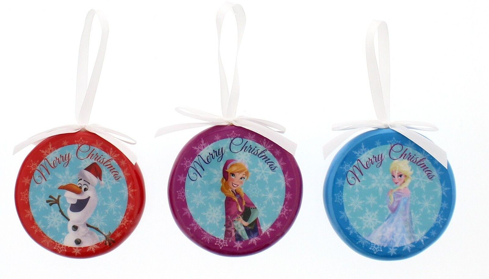 Set of 3 Frozen (Elsa Anna & Olaf)  Christmas Medallion Tree Decorations