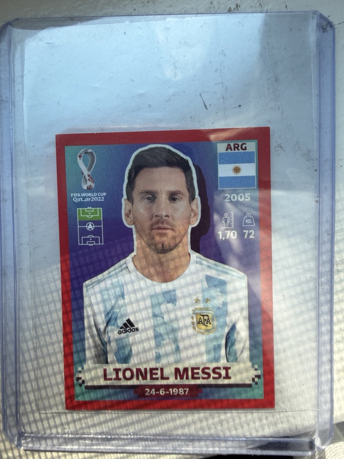 ARG20 Lionel Messi Panini FIFA World Cup Qatar 2022 RED PARALLEL Sticker