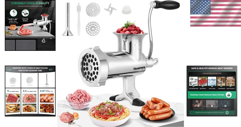 Stainless Steel Manual Meat Grinder with Multiple Attachments for Fresh Cooking - Image 2 of 4