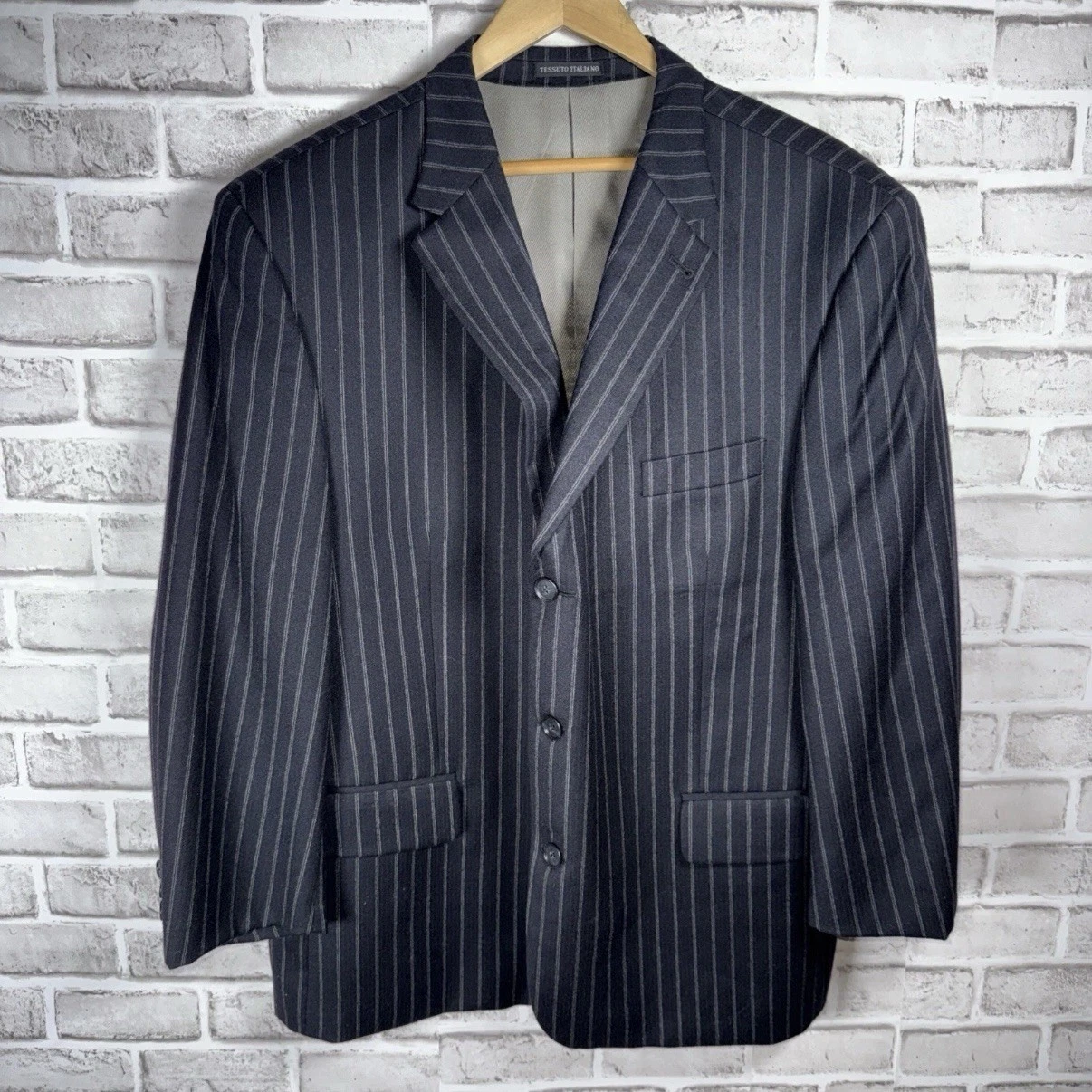 Marco Biella Men’s 40S Gray Pinstriped 100% Wool Button Italian Blazer Vintage