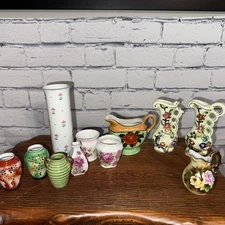 VTG Miniature 11 Porcelain Flower-Themed Vases and things Made in Japan *PICS