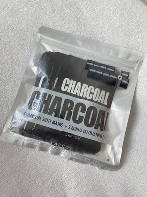 New Sealed LAPCOS 8 Charcoal Sheet Masks + 2 exfoliation pads - EXP! SEE DESC