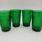 Set of 4 Vtg Anchor Hocking Juice Glasses Forest Green Depression Glass 6oz