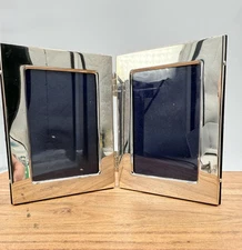 Vintage Del Conte Italy Double Photo Frame Silver 2x3.5” Photos Free Standing