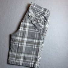 O'Neill Mens Plaid Walk Shorts Grey White Size 32 Casual Surf Flat Front