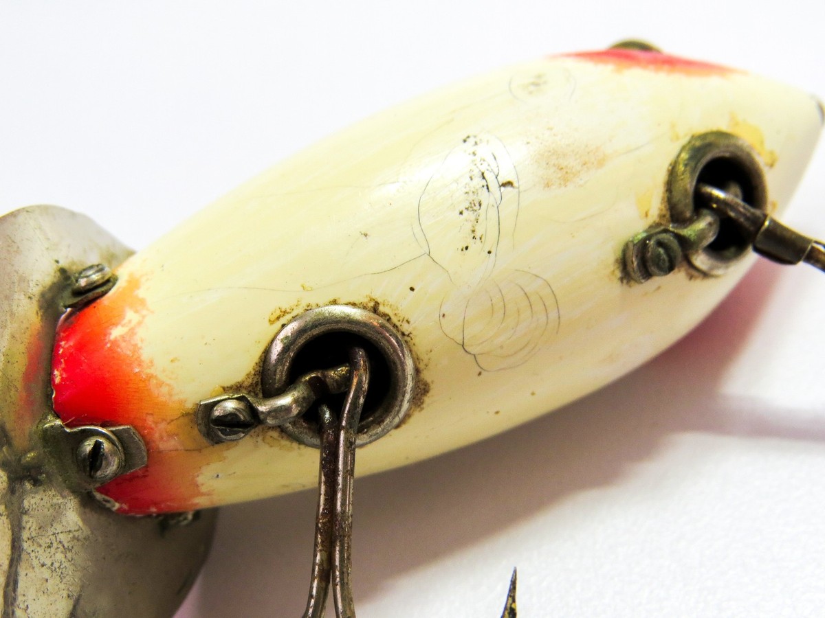 Heddon Dowagiac Baby Crab Wiggler Glass Eye Wood Vintage Lure, Red