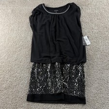 I.N. Studio Dress Womens 10 Black Sequin Geometric Blouson Short Cocktail Party