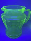 Vintage Uranium Vaseline Green Depression Glass Ribbed Pitcher  8"