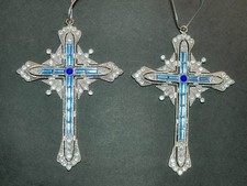 Vtg 2 Rhinestone Jeweled 3D Cross Ornament Religious Christmas Holiday Decor 5"