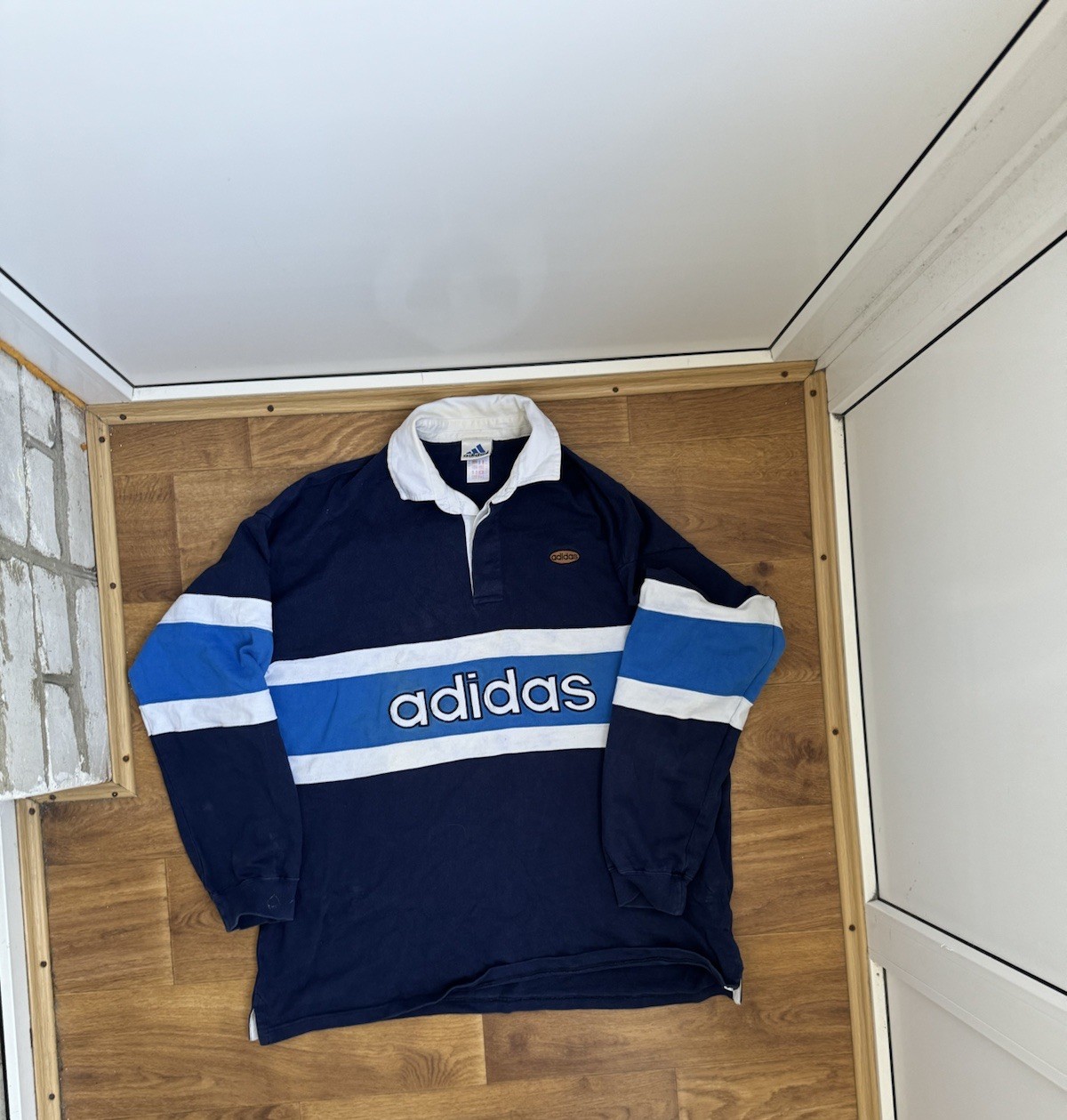 Vintage ADIDAS Polo Rugby Jersey Large Blue Stadium Long Sleeve BLOCK CORE