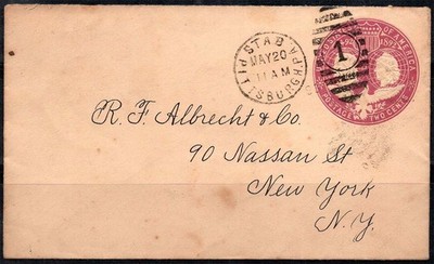 USA 1893 Ganzsache 80% gereist 2 Cent.Pittsburgh,NewYork