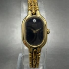 Seiko Watch Women 13mm Black Dial Gold Tone Oval 1e20-6039 New Battery Vinatge