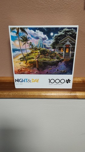 New! Buffalo Games 1000 Piece Puzzle Night & Day Beach Cabin