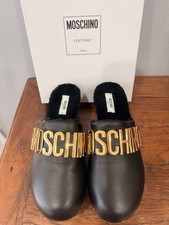 Authentic 695 Moschino Couture 40IT/9US Blk Leather Studded Gold Logo Clogs New