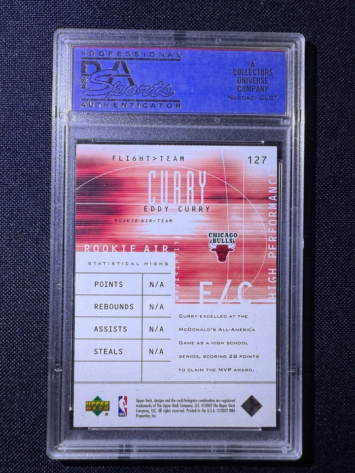 2001-02 Upper Deck Flight Team Eddy Curry (alto rendimiento) RC PSA 10 GEM 81/375 Foto 2 de 2