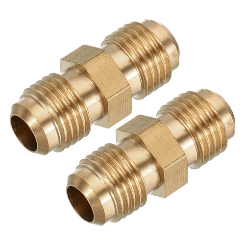 2pcs Brass Tube Coupler 5/16" Flare Male Connector Pipe Fitting Union Adapter