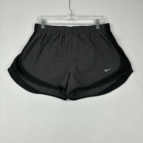 Nike Damen DRI-FIT Tempo Laufshorts kurz gefüttert 831558-083 schwarz grau Größe L