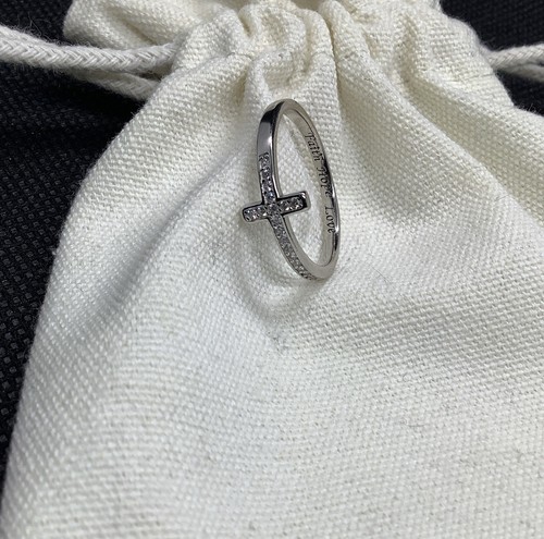 Silver S925 Christian Cross Ring Faith Hope Love Catholic Jewelry Womens Gift R - Picture 4 of 7
