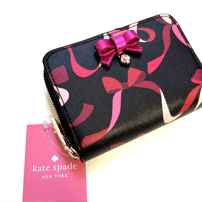 NWT KATE SPADE Wrapping Party Ribbon Black Pink Small Zip  display picture 1