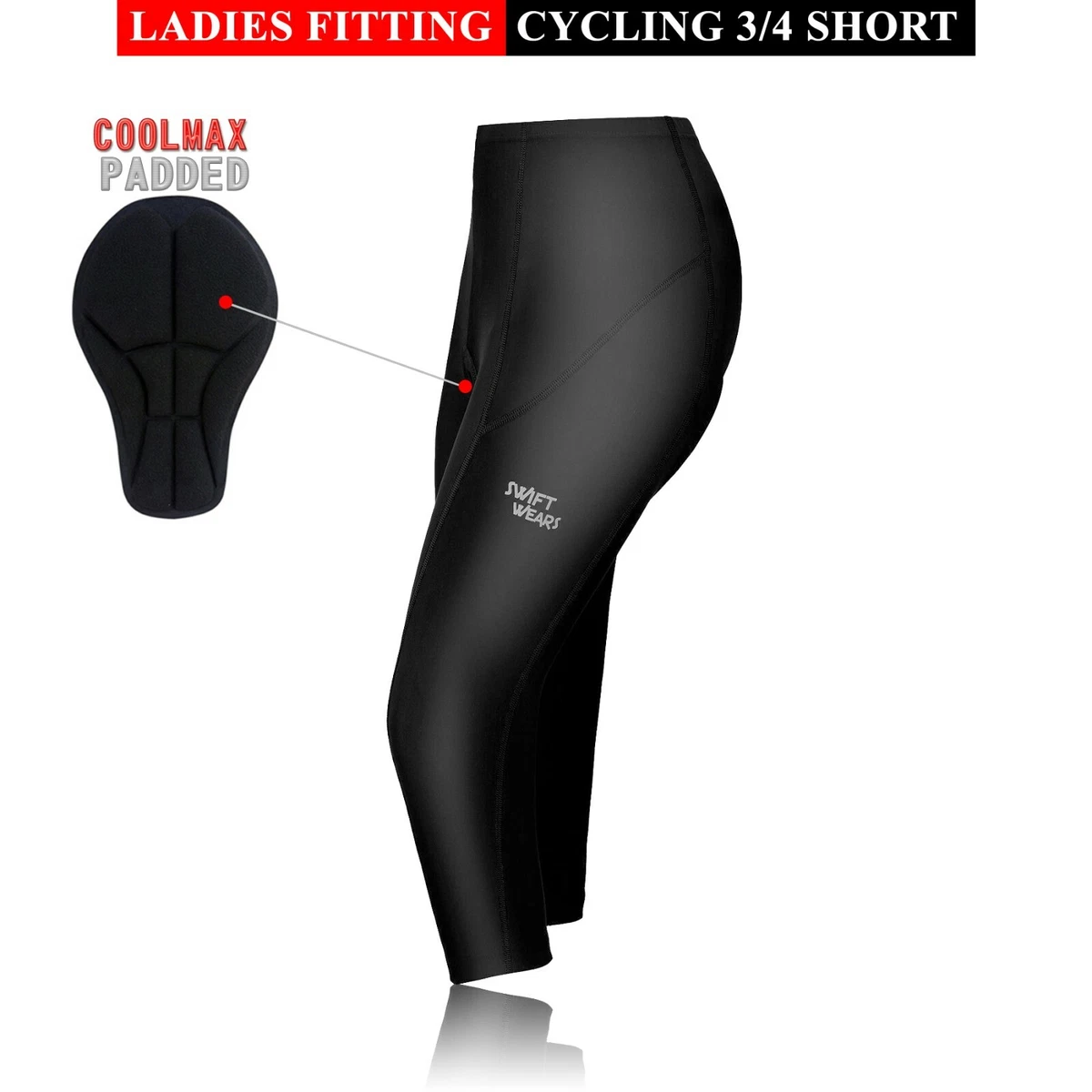 Ladies Womens Cycling Tights 3/4 Shorts Padded Leggings Cool Max