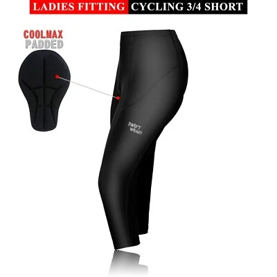 SWIFT WEAR Ladies Womens Cycling Tights 3/4 Shorts Padded Leggings Cool Max Anti Bac Pad