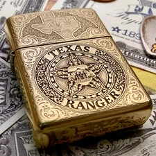 Zippo “Texas Ranger” Badge Themed Engraved Brass Armor Cigarette Cigar Lighter