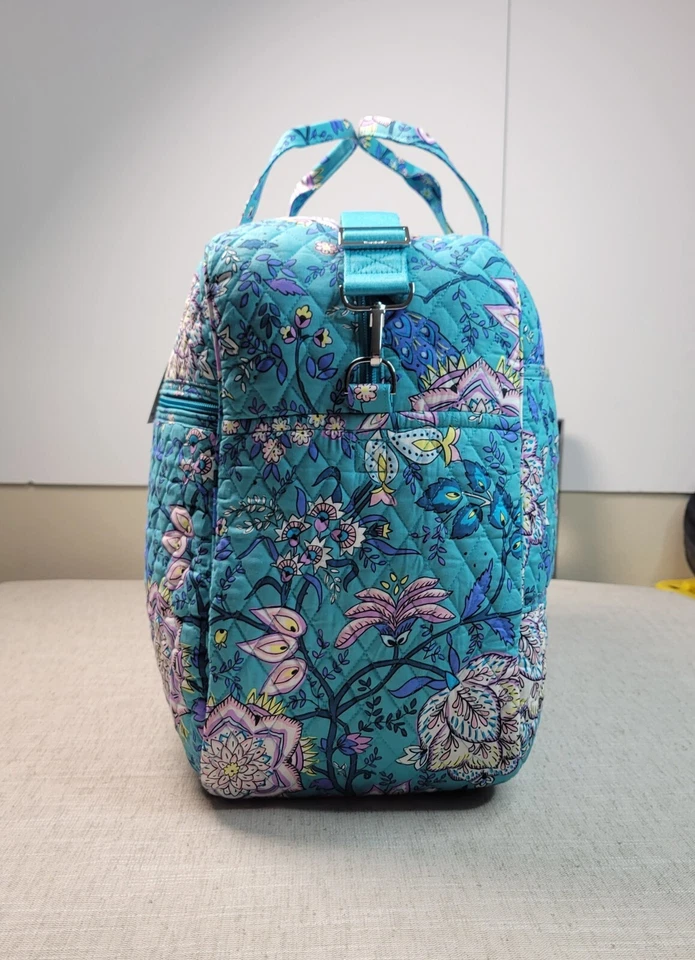 Vera Bradley Grand Traveler Bolso de Mano Pavo Real Jardín Azul Teal Blanco Rosa Foto 3 de 4