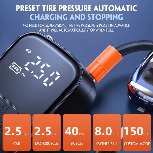 Digital Car Tyre Inflator Mini Pump Portable Auto Air Compressor Bike Motorcycle - Picture 9 of 17