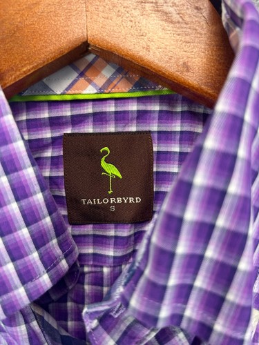 TAILORBYRD Shirt Mens Small Purple Check Green Flamingo Button Up Long Sleeve - Picture 7 of 11