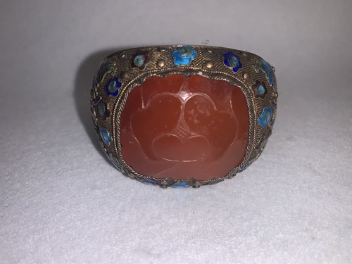 antique chinese silver bracelet inlaid agate (南红玛瑙) - Picture 4 of 12