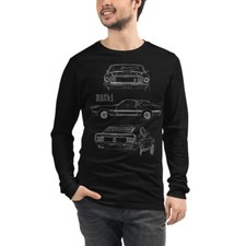 1969 Mustang Mach 1 Fastback Collector Car Outline Art Long Sleeve Tee