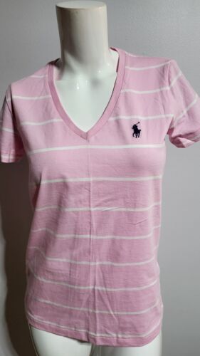 NEU POLO RALPH LAUREN DAMEN T-SHIRT KURZARM ROSA/WEISS GESTREIFT GR. S