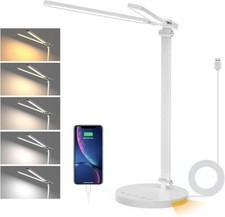 Dual-Head LED Desk Lamps Eye-Caring Rotation Dimmable USB Charging Home Office