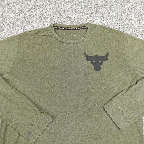 Under Armour Shirt Mens L Green Loose UA Heatgear Long Sleeve Project Rock Gym - Picture 7 of 15