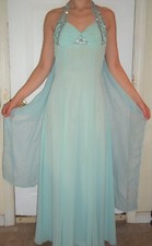 Elegant, prom, pageant gown, chiffon, aqua, beaded, low back, size M