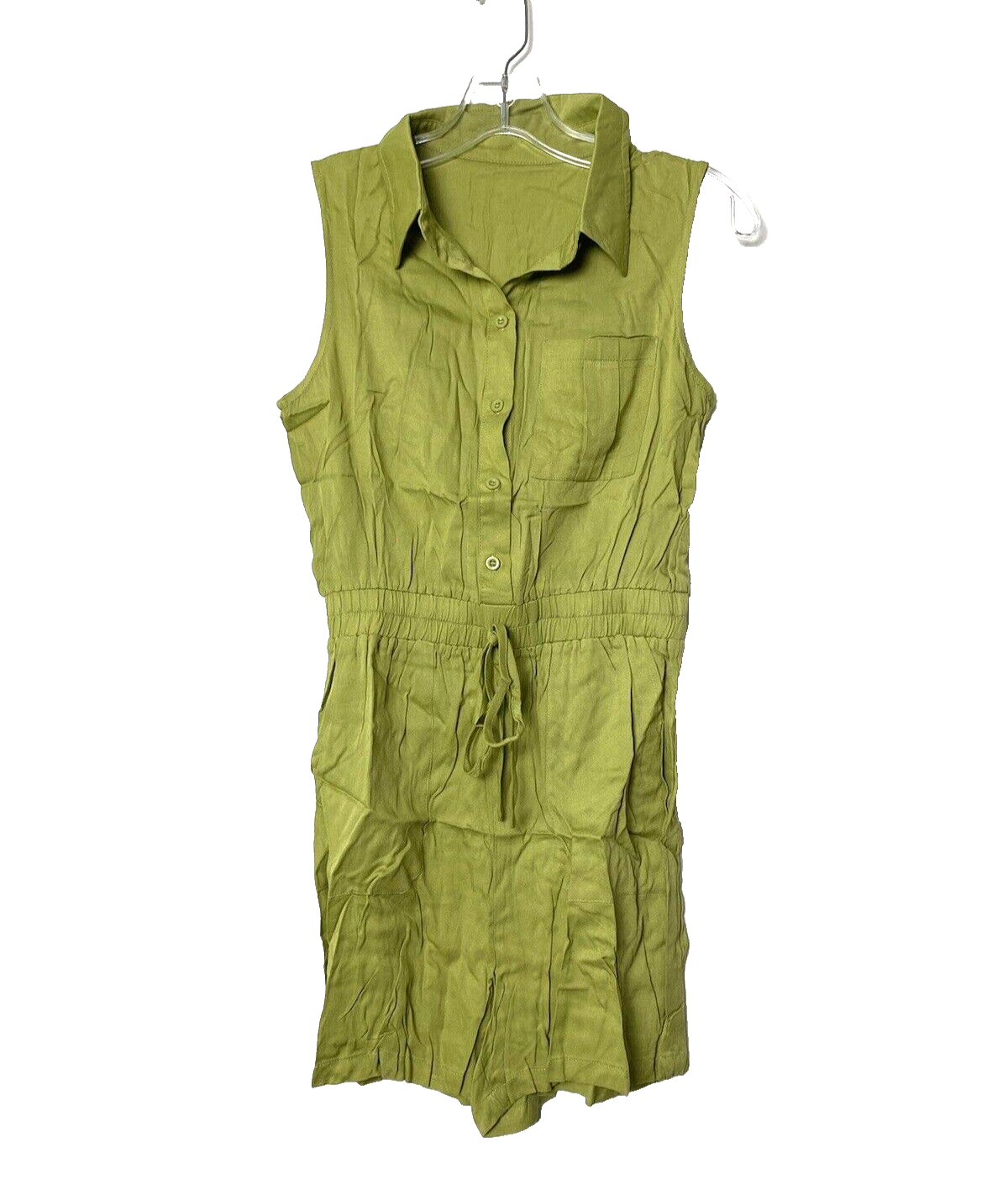 Rooscier Short Romper Green Front Tie Size S Pocket Mini Dress Elastic Waist