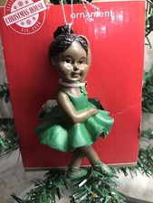Ballerina Hanging Christmas Tree Ornament In A Green Dress.