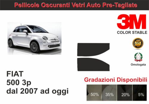 pellicola oscurante vetri Fiat 500 3 porte dal 2007 ad oggi  kit anteriore - Foto 1 di 1