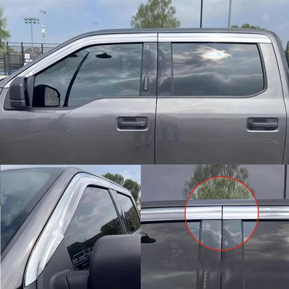 Visera de ventana de coche cromada protector de lluvia parasol para Ford F150 2015-2020 2018 2019 Foto 4 de 4