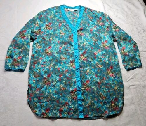 Victoria's Secret VTG GOLD LABEL Floral Satin Sleep Shirt Nightgown SHEER M/L - Picture 2 of 13