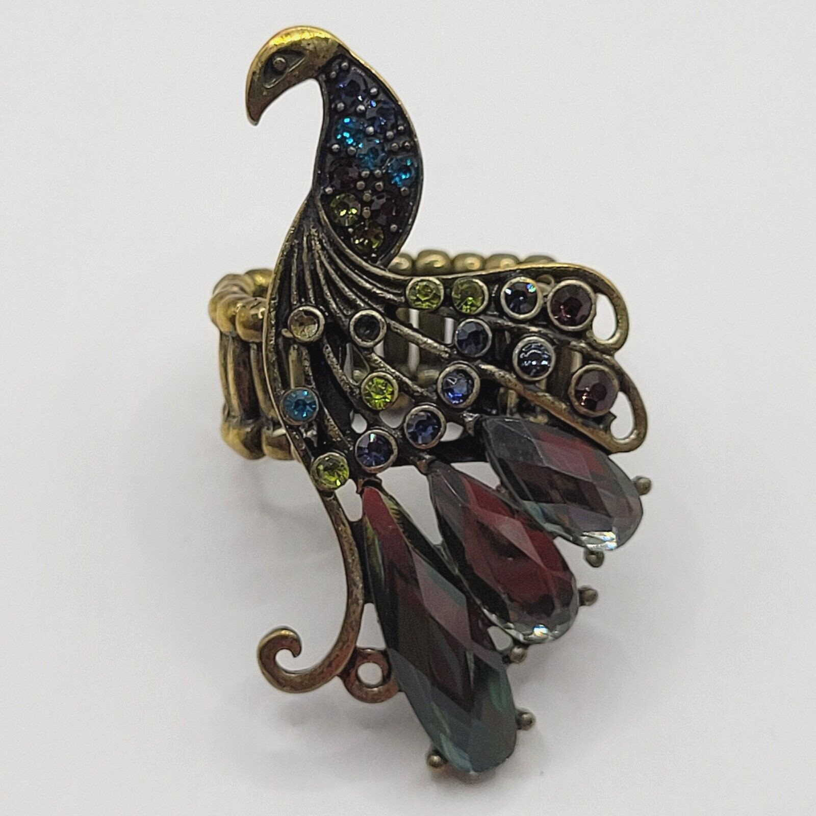 Peacock Stretch Ring Multi Colored Rhinestones An… - image 3